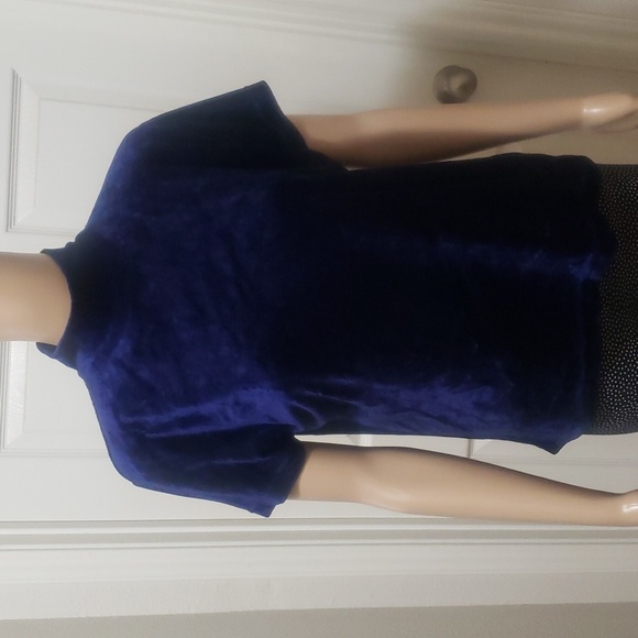 Telluride Clothing xl velvet royal blue mock neck cap sleeve stretchy top - Picture 2 of 7